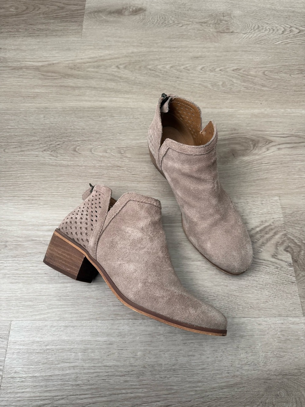 Susina Taupe Suede Cutout Ankle Booties